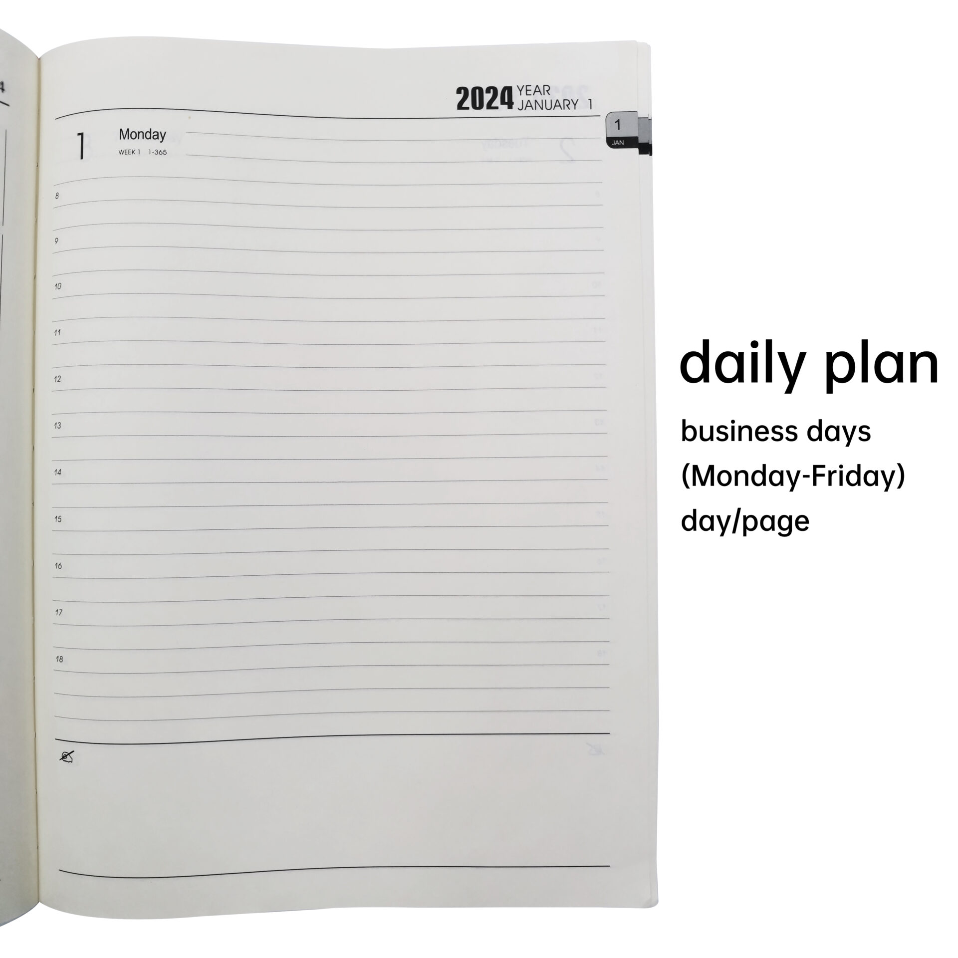 2024 Daily Planner Day per Page A5 Size Leather Cover with Elastic